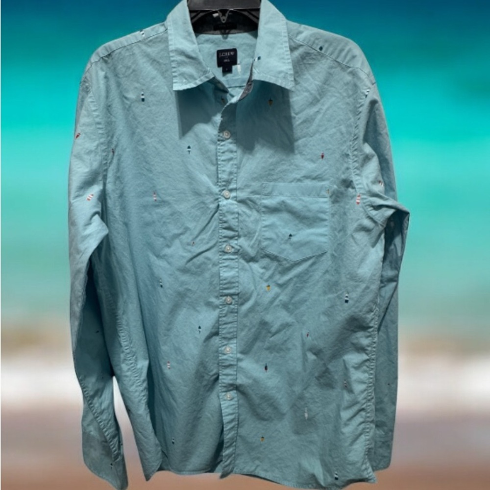 J. Crew Blue Casual Button Down cotton buoy Shirt size large